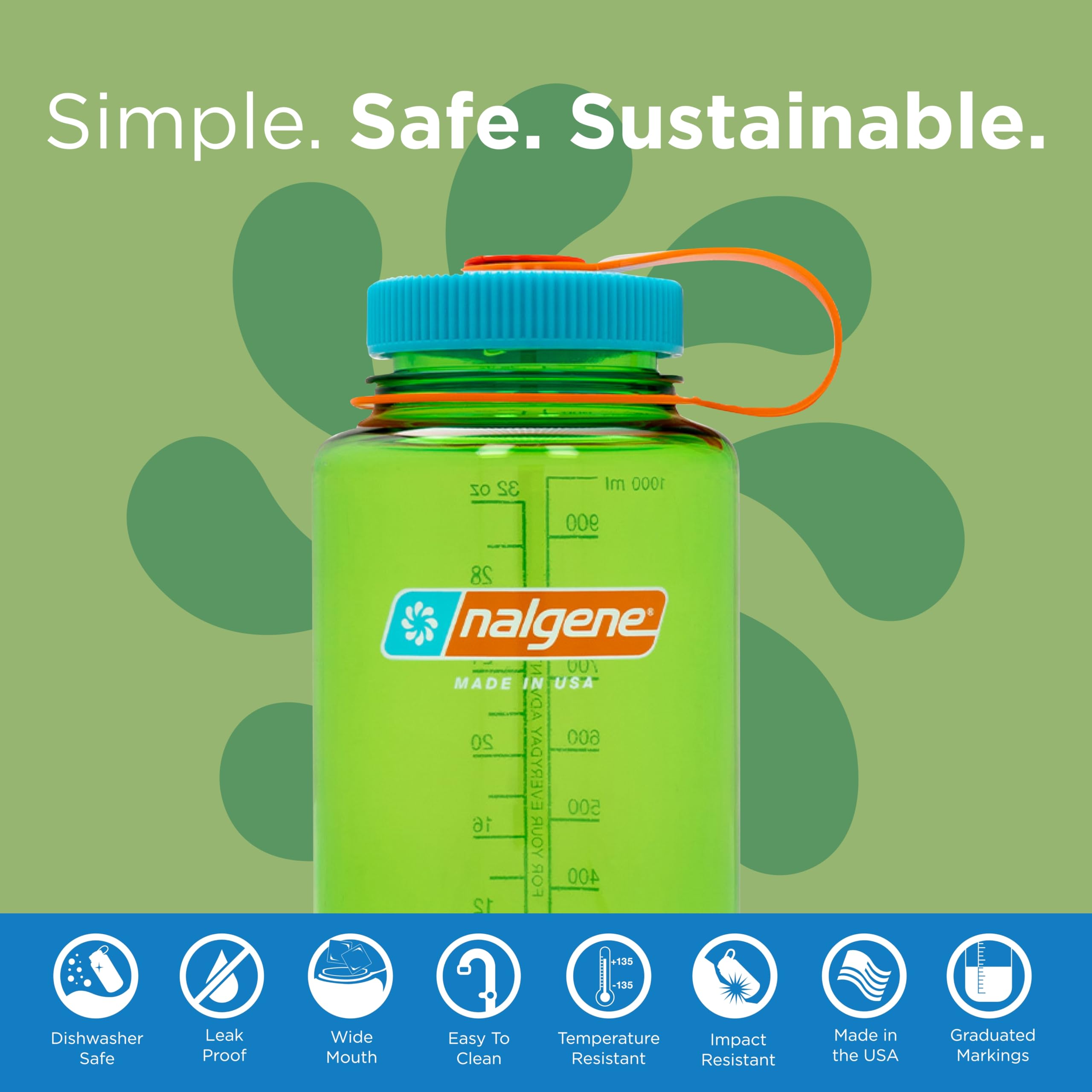 Nalgene Sustain Tritan Bpa-Free Water Bottle Made With Material Derived From 50% Plastic Waste, 32 Oz, Wide Mouth, Pear